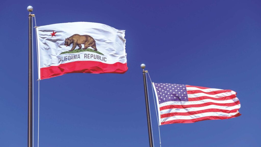 California flag and USA flag